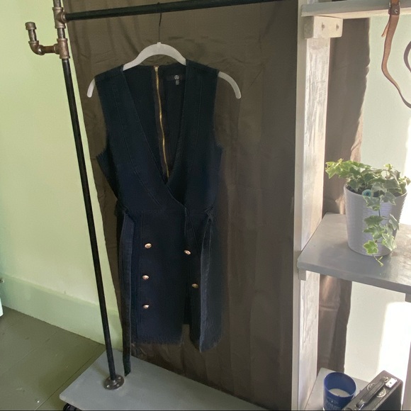 Missguided Black Denim Dress - Gold Buttons - Picture 5 of 6